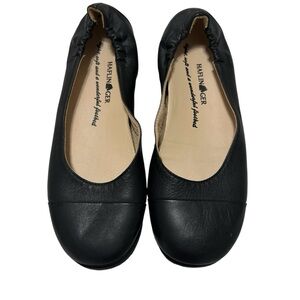 HAFLINGER Black Leather Ballet Flats Euro Comfort Elastic Heel Sz EU 38, US 7